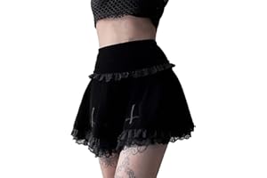 DINGJIUYAN Punk Cross Print Dark Mini Skirts Chain Belt Black Uniform Pleated Skirt