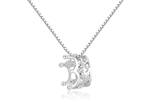 Bellitia Jewelry Simulated Diamond Princess Crown Pendant Necklace for Women, 925 Sterling Silver CZ Stone Crown Necklace