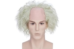BUYOGET Mens Wig White Blonde Short Curly Wig Mad Scientist Einstein Bald Wig for Cosplay Halloween Party Movie