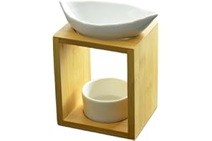 ZEN ARÔME Bruciatore profumo fogliame – Bruciatore fondente cera profumata – Diffusore olio essenziale e profumo casa – Portacandele aromaterapia porta candela in legno e ceramica decorativa – Altezza: 13 cm –