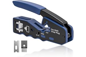 DOZYLIVE Pinza Crimpatrice RJ45 Passante Professionale per Cat8 Cat7 Cat6a Cat6 Cat5e 3in1 Multifunzione Crimpatrice di Rete Ethernet con Spelafili e Trancia Cavi con Lame Intercambiabili e Sicurezza a Blocco