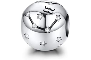 LaMenars 12 Constelación Abalorios Charms Plata de Ley 925, Abalorios de Zodiaco Compatible con Pulsera Pandora & Europeo, Regalo de Cumpleaños Significativo