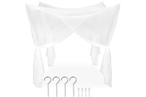 TecTake® Zanzariera Letto Baldacchino, Matrimoniale o Singolo, Tenda Antizanzare Letto, Struttura Letto Zanzariera, Rete Zanzariera Letto, 220x220x210 cm, Poliestere - Bianco