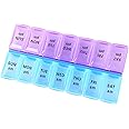 FENGZIZH Pill Box 7 Day 2 Times a Day Travel Pill Box Organizer,Moistureproof, BPA Free Case,Tablet Organiser to Hold Vitamins and Medication (Blue+Purple) (1 Pcs)