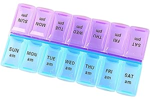 FENGZIZH Pill Boxes 7 Day 2 Times a Day Travel Pill Box Organizer,Moistureproof, BPA Free Case,Tablet Organiser to Hold Vitamins and Medication (Blue+Purple, 1PCS)
