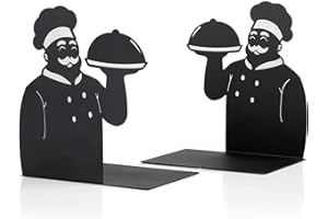AITIME Kochbuch-Buchstützen, stabile dekorative Buchstützen für die Küche, robuste Metall-Buchstopfen zum Halten von Rezepten auf sich selbst, professionelle Kochbuch-Dekoration (1 Paar schwarzer Koch)