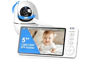 VSIFEHSO Babyphone mit Kamera 5 Zoll Baby Monitor 720p Baby Phone Digitalzoom Zwei-Wege-Audio VOX-Modus Nachtsicht Temperaturüberwachung Schlaflied Wecker
