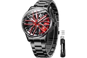 OLEVS Herrenuhren Skelettuhr Quarz Rennwagenrad Edelstahl Casual Sports Wasserdicht Leuchtend Herrenarmbanduhren