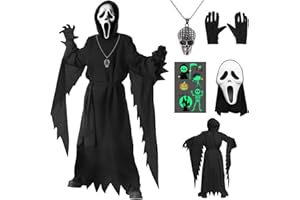 HVIERO Halloween Scream Kostüm kinder 98-164 Ghostface Kostüm mit Scream Maske Horror Kostüm Halloween Kostüm Kinder Sensenmann Gruselige Kostüme für Halloween Cosplay Kostüme