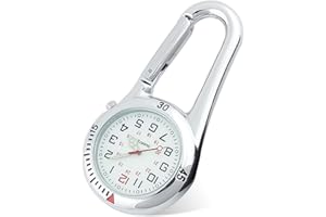 WUIOWPPIC Taschenuhr mit Karabiner, Taschenuhr Digital, Krankenschwester Karabiner Uhr mit leuchtendes Zifferblatt, Herren Damen Outdoor Rucksack Praktisch Krankenschwesteruhr, (Blau, Silber)