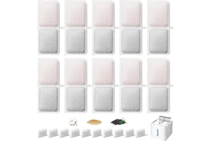Hantoc 20 Piezas Filtros Fuente Gatos, 10 filtros de carbón y 10 esponjas de Espuma para 3,2L Fuente de Agua para Gatos a Pilas P08 Filtros Fuente con Resina y Carbón Activo para Fuentes de Flores
