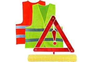 Amfrpar 2 Pezzi Triangolo Auto Omologato Kit, Universale Pieghevole Triangolo Riflettore e Gilet Alta visibilità Triangolo di Emergenza Auto Avvertimento Kit per Auto Sicurezza Kit Riflettente