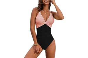Genfien Costumi da Bagno Interi con Scollo a V Donna Elegante Push Up Swimsuit Tracolla Backless Slim Controllo Addominale Beachwear