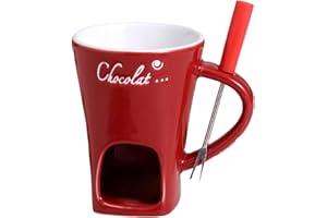 GIVOKE 200ml Porcelain Chocolate Fondue Mug with Forks, Ceramic Cheese Melting Cup Warmer Mug for Candy Snack Caramel Party (B)