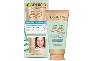 Garnier Skin Active BB Cream, per pelli miste o grasse, con SPF 25, acido ialuronico, estratto di aloe vera e pigmenti minerali, corregge e illumina la pelle, colore chiaro, 50 ml (confezione da 1)]