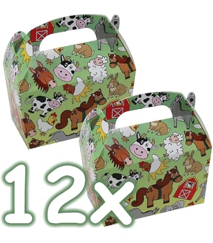 24 Stück Bauernhof-Tier Geschenkboxen Für Kindergeburtstage – Ca. 10x6x13 Cm, Bunt Bedruckt