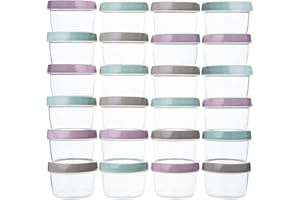QILZO® Opakowanie 24 pojemników na jedzenie dla niemowląt 200 ml, bez BPA, Pojemnik na kuchenkę mikrofalową i zmywarkę, zamrażarka, pojemniki z pokrywką