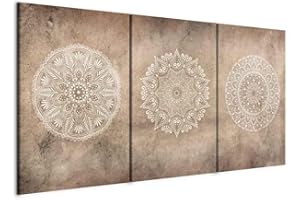 murando - Set De 3 Cuadros Collage Mandala beige 120x60 cm 3 Piezas 40x60 cm Cada - Conjunto De 3 - Cuadro Para Pared Naturaleza Pintura Lienzo Habitacion Matrimonio - a-C-10063-b-a