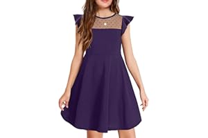 Arshiner Robe d'été pour Filles de 6 à 13 Ans Manches à Volants Maille trapèze Robes de soirée décontractées avec Poches