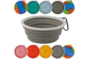 Ligo - EBBY 2PZ Ciotola per Cani da Viaggio, Portatile per Acqua e Cibo, Pieghevole con Moschettone (Grigio Tortora)
