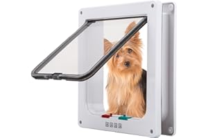 TKOOFN Pet Mate 4 Way Locking Cat Door Cat Flap Pet Door FREE RUN DOOR white Size:Large