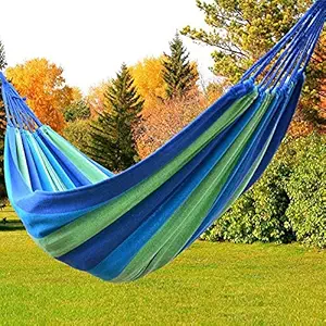 LOMESH Double Wide Hammock Canvas Stripe Hang Bed with Strong Rope,Portable Travel Camping Swing (Multicolor)