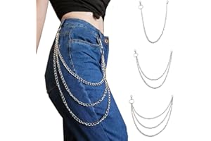 Meet-shop Catena Pantaloni,Catena in Vita 3 Pezzi Catene per Jeans Catena per Portafoglio Catena da Tasca Catena per Cintura Catena di Pantaloni Hip-Hop (Argento)