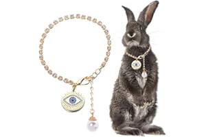 LtuzPet Dog Cat Rabbit Necklace with Eye Pendant Pet Collar Rhinestone Gold Chain Pet Necklace Jewelry Adjustable