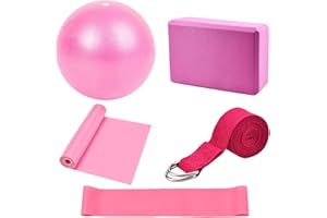DOKPAV Yoga Starter Kit 5Pcs Yoga Blocks and Strap Set Yoga Ball Foam Yoga Brick Fitness Exercise Resistance Loop Band Stretching Strap Pilates Belt yoga Equipment and Accessories for Home,Gym,Yoga Training