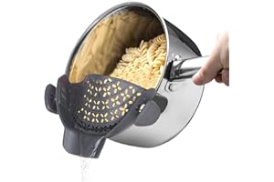 SUNHATY Schnappsieb Silikon Grau Küchensieb Abtropfsieb Nudelsieb Aufsatz zum Einhängen Topf Hitzebeständig Silikon Lebensmittelsieb Spülmaschinenfestes Küchensieb für Alle Töpfe und Schüsseln