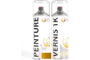 ipixline Kit Retouche Peinture Carrosserie Voiture - Bombe Aérosol Peinture Auto 400 ml, Vernis Brillant 1k 400 ml - Compatible avec Peugeot - Jaune Faro KLT