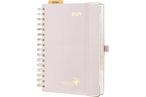 ‎POPRUN POPRUN Kalender 2025 Tagesplaner Ringbuch mit Hardcover 21,5 x 14,5 cm, Tageskalender A5 1 Tag 1 Seite (Montag - Sonntag), Terminplaner (Jan.2025-Dez.2025) mit Plastiklineal - Hellrosa