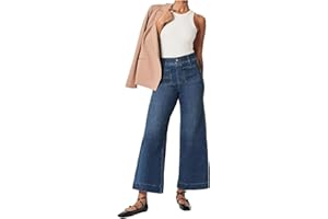 WYOERN Tummy Control Cropped Wide-Leg Jeans, Wide Leg Cropped Jeans for Women (Color : Blue, Size : L)