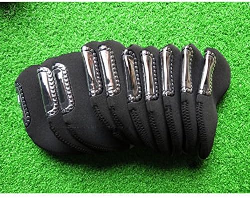 FLTRADE Golf Iron Covers,10 PCS Water Resistant Nylon Golf Iron Club See Through Window Viewing Head Cover Protection Sleeve Case Set,Black