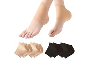 SZTQQING 4 Paia Gel Idratante Tacco calze Calzini in Gel per Tallone Aperte dei Piedi Calzini in Morbido Silicone Pelle Secca per Protezione per Pelle Dura e Screpolata（nero,Marrone chiaro)