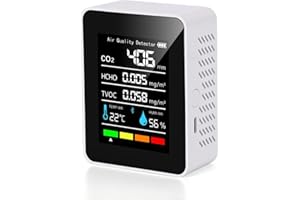HISUEKIG Air Quality Monitor Indoor, Carbon Dioxide Monitor with LCD Display, Carbon Dioxide Detector, CO2 Monitor, 5 In 1 Air Pollution Tester for Home Kitchen Office Car