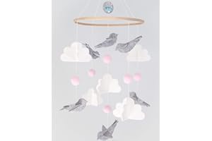 SUNSHINE SMILE Mobile Baby Windspiele, Hölz mit Filzbällen, Mobile Babybett Bettglocke Anhänger für Jungen Mädchen, Hängende Bettglocke aus Filz für Neugeborenen Kinderzimmer Babyzimmer Deko