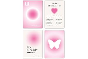 Lavema Lot de 4 posters décoratifs Aura - 21 x 30 cm - Sans cadre - Rose adolescent rose - Décoration murale pour chambre à coucher et salon - Affirmations esthétiques