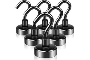 swihorab Magnethaken, Ganci magnetici, confezione da 6 ganci magnetici extra forti 20 mm 15 kg Magneti al neodimio super resistenti con ganci, magneti al neodimio ganci per cucina nero