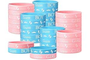 HZAOPZE Sexo Pulsera Revelación, 24 pcs Conjunto Juego Revelación de Género, Pulseras Revelación de Genero de Silicona Pulsera Team Boy Team Girl Materiales Comunión Bautizo(Rosa y Azul)