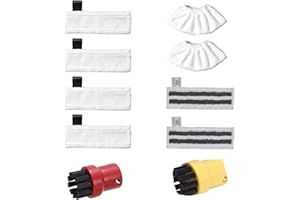YEELIV 10 Microfiber Cloth Pads Set Accessories,Steam Mop Replacement for Karcher Steam Cleaner EasyFix SC2 SC3 SC4 SC5,4 Microfibre Cloth,2 Abrasive Cloths,2 Hand Nozzle Microfiber Cloth and 4 Round Brushes