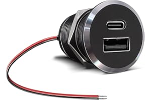 Obeaming Presa USB 12V Camper, Alluminio Dual Presa USB Tipo C PD 3.0 QC 3.0 USB Porta Caricatore per Roulotte Barca Camion Auto, Carica Rapida (Piccolo 1)