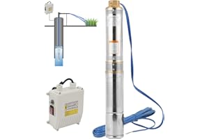 Jopassy Pompe de puits profond, 4000 l/h, 1100 W, avec câble de 20 m, max. 35 °C, pompe submersible pression 8,1 bar, pompe submersible en acier inoxydable, compatible avec le sable