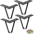 ASelected 4PCS Hairpin Legs, Heavy Duty Metal Furniture Table with Rubber Floor Protectors Screws for DIY Cabinet Wardrobe Nightstand Cupboard coffee Sofa, 10CM, (Black)