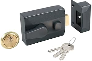 DIDA® Deadlocking Nightlatch with 3 Tough Brass Keys, Premium Solid Brass Rim Cylinder, 60mm Backset, Suitable for Doors 38 to 57 mm Thick, Dark Metallic Finish, 5-Year Warranty, High Security