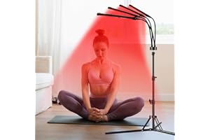 Trayvespace Red Infrared Lamp, 660NM & 850NM & 940NM Near Infrared Light Lamp with Stand, 360° Rotating, Timer, 4 Heads Infrared Light Device for Full Body
