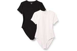 Amazon Essentials Women's Stretch Cotton Jersey Slim-fit T-Shirt Bodysuit, Pack of 2