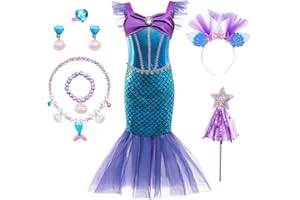 YYDSXK Kostium syrenki dla dziewczynki, kostium księżniczki z naszyjnikiem, różdżką wróżki, luksusowa sukienka dla dzieci, na imprezę, dla druhny, bal przebierańców, Cosplay i na konkurs