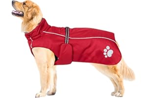 Morezi Dog Coats Waterproof Dog Winter Coat with Padded Fleece Lining Harness D Ring Fit for Labrador Retriever Cockapoo Springer Spaniel Doberman in Cold Weather - Red - L