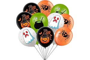 ADQUATOR 20pcs 4styles Green Black Orange White Halloween Balloons,12inch Pumpkin Ghost Spider Poison Latex Balloons for Halloween Thanksgiving Gift Birthday Party Decorations Adults